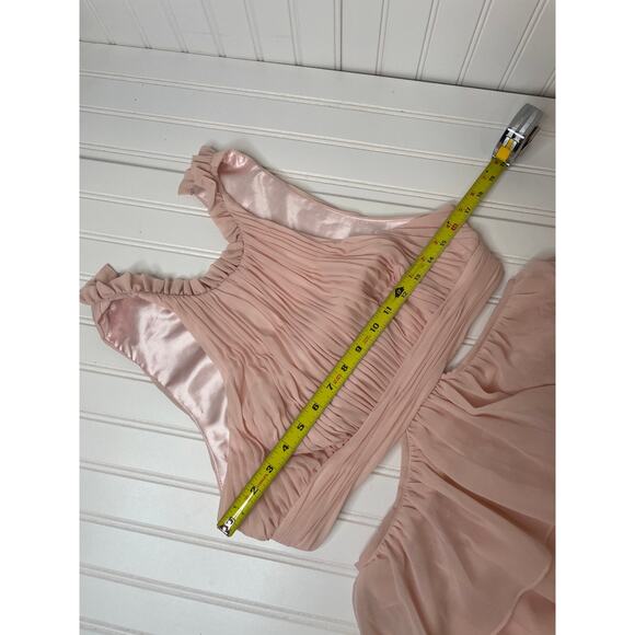 Leena for Mac Duggal 55817 High Neck Tiered Prom Dress Dress Blush Cut Out Sze 6 - Picture 4 of 8